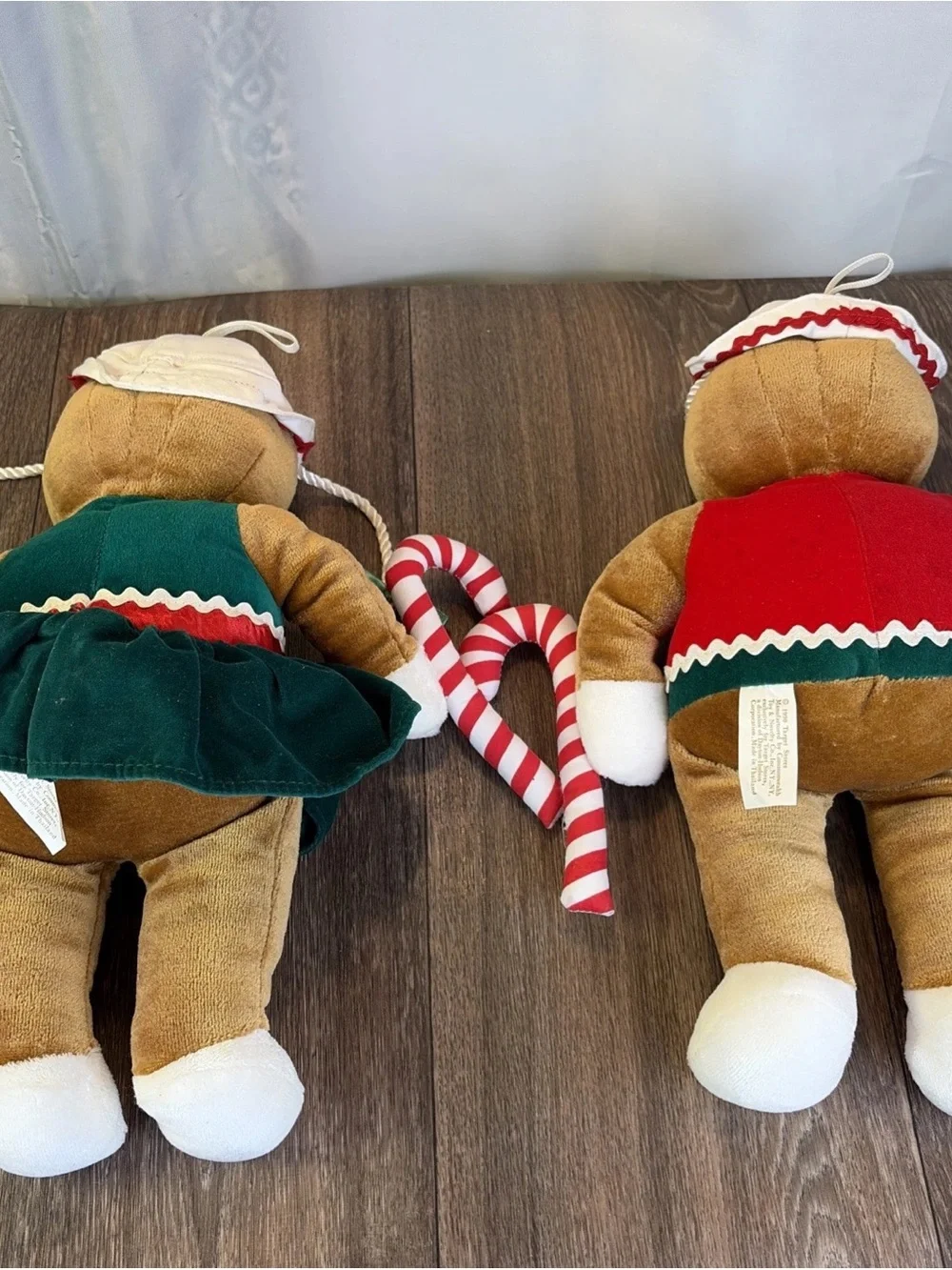 (2) Vintage 1990 Target Christmas Gingerbread Plush Stuffed Dolls Candy Cane 12